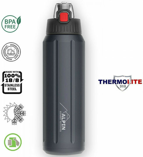 Alpin SUS 316 Recyclable Bottle Thermos Stainless Steel BPA Free 600ml Black with Mouthpiece