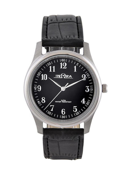 Inora Ανδρικό Ρολόι 39mm Μπαταρίας με Μαύρο Δερμάτινο Λουράκι