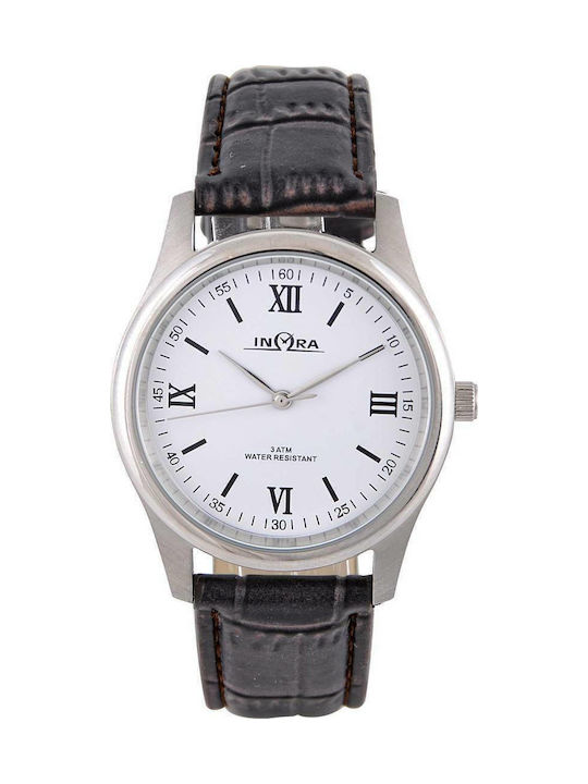 Inora Ανδρικό Ρολόι 39mm Μπαταρίας με Μαύρο Δερμάτινο Λουράκι