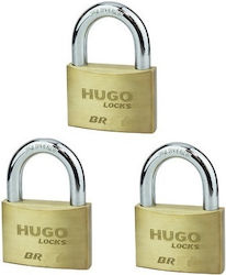 Hugo Locks BR50 Steel Padlock Brass with Key 50mm 3pcs