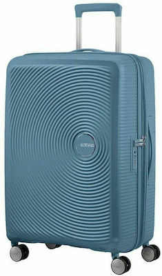 American Tourister Soundbox Spinner Expandable Medium Travel Suitcase Hard Blue with 4 Wheels Height 67cm.