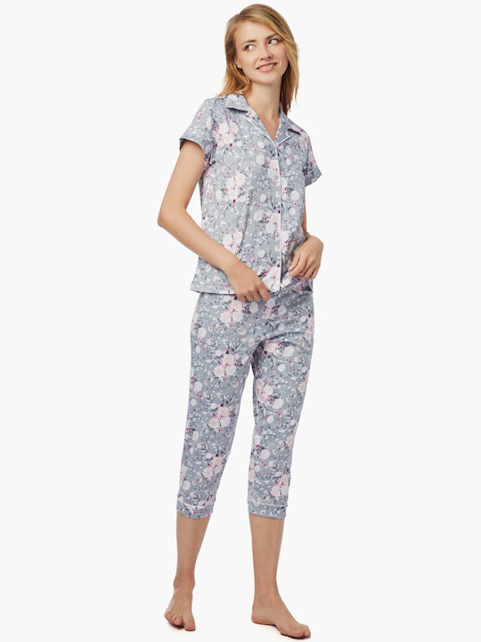 Minerva Sommer Damen Pyjama-Set Baumwolle Gray