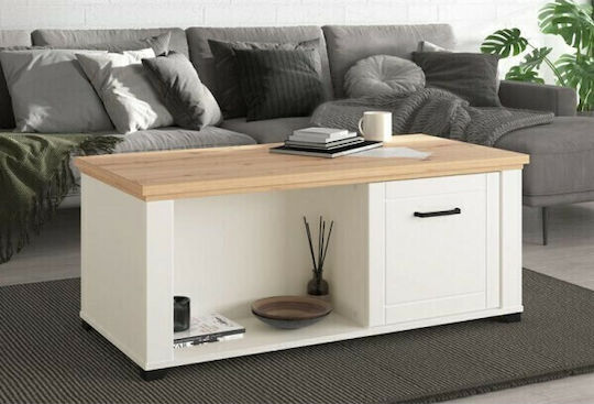Masa Centrală Rectangulară Valencia Din Lemn Cu Sertare Albă / Artisan Oak L115xL55xÎ47.5cm