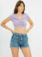 Noisy May Damen Sommerliches Crop Top Baumwolle Kurzärmelig mit V-Ausschnitt Chalk Violet