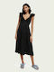 Scotch & Soda Summer Midi Dress with Ruffle Black