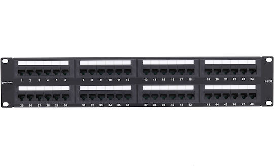 Kuwes Patch Panel for Rack 1U 19" with 48 cat5e Ports Black