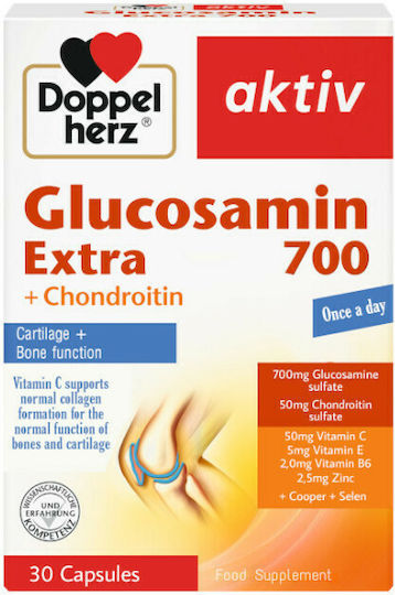 Doppelherz Aktiv Glucosamine Extra 700 + Chondroitin Supliment Pentru Sănătatea Articulațiilor Și A Oaselor 30 Capsule