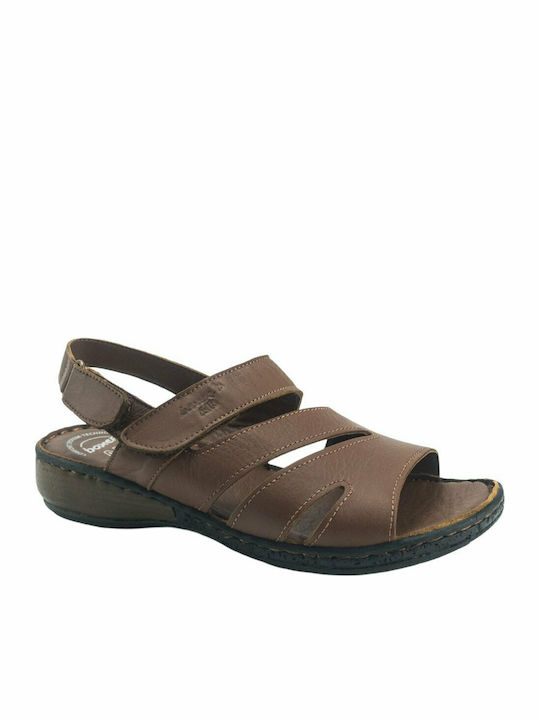 Leather Women's Flat Sandals Anatomic in Tabac Brown Color