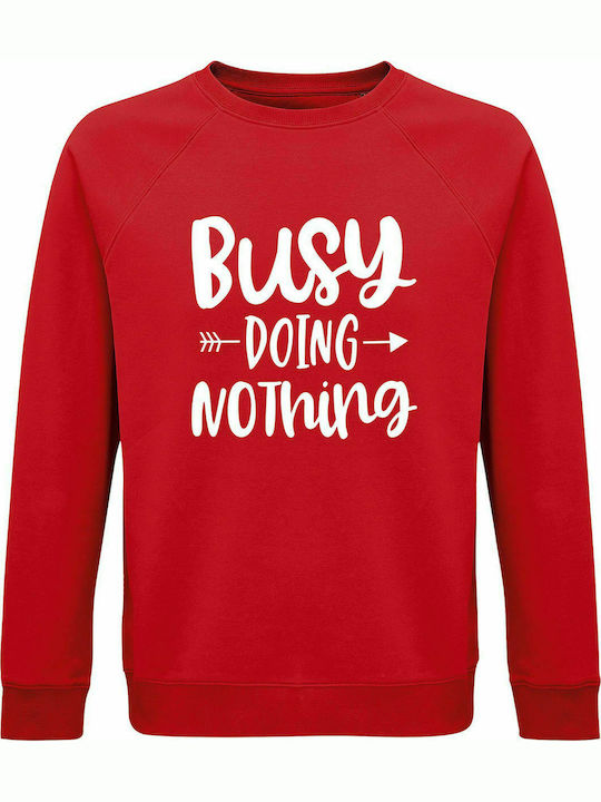 Hanorac unisex, organic " Busy Doing Nothing ", roșu