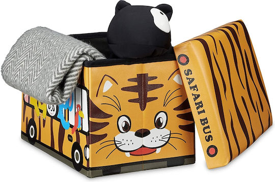 Relaxdays Kinderhocker mit Stauraum Faltbar Safari Bus Orange 48x32x32cm 1Stück
