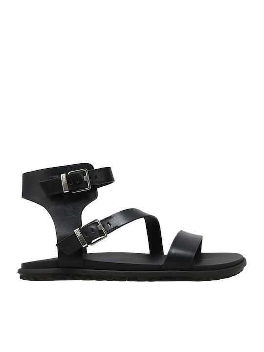 UGG Solivan Δερμάτινα Γυναικεία Σανδάλια Μαύρα