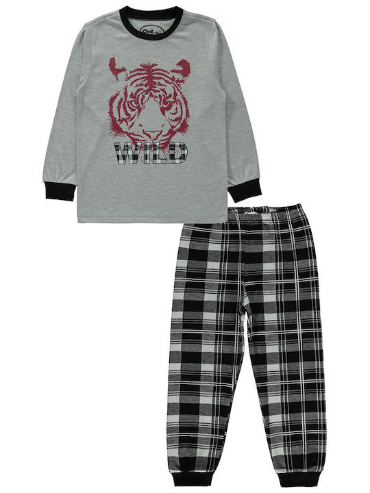 Children's pajamas 'tiger' black and white checkered for boys (6-10 years old)