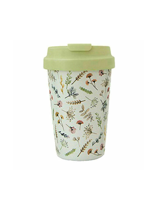 Chic Mic Flowers Cană Bambus cu Capac Multicoloră 350ml 1buc