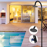 Tema Outdoor Shower Black Ø50 made of Stainless Steel and Wooden Base