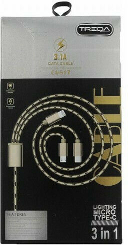 Treqa CA-817 Braided Cablu USB la Lightning / Type-C / micro USB cu mai multe porturi 3.1A Auriu 1m (CA-817)