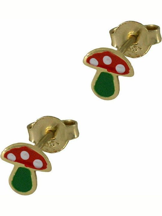 Mertzios.gr Gold Studs Kids Earrings Mushrooms 14K