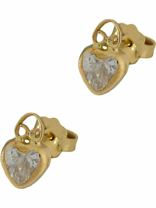 Mertzios.gr Gold Studs Kids Earrings Hearts 14K