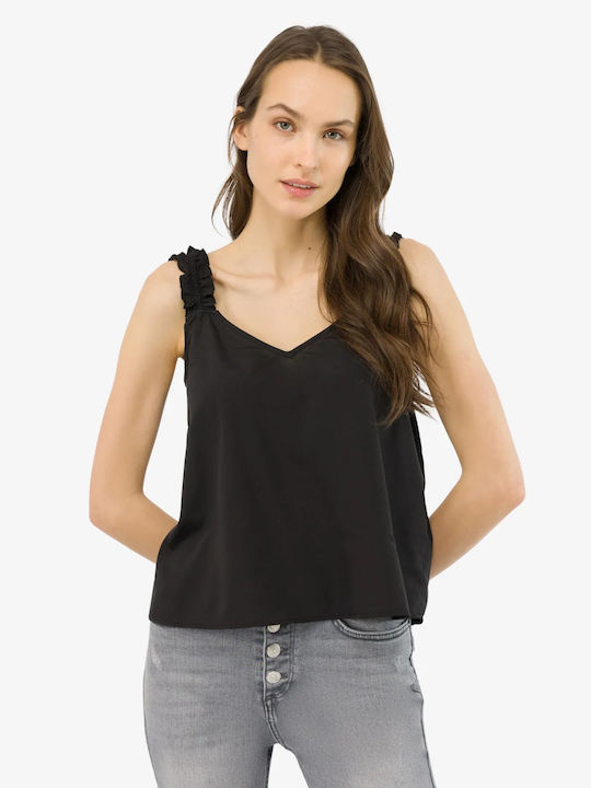 Tiffosi Women's Summer Blouse with Straps & V Neckline Black