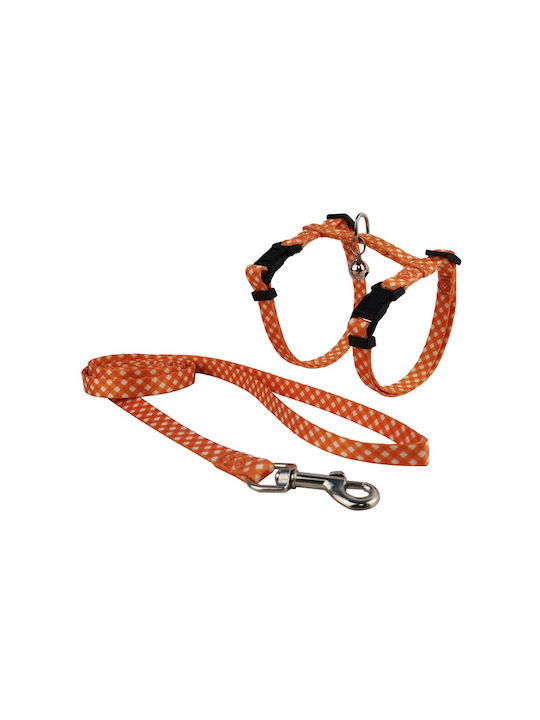 Pet Interest Plaid Cat Harness with Guide Medium Orange