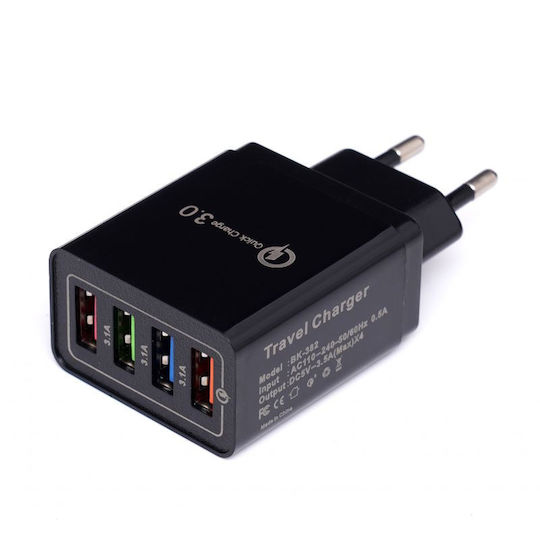 Kraft & Dele Charger Without Cable with 3 USB-A Ports Quick Charge 3.0 Blacks (KD-1239)
