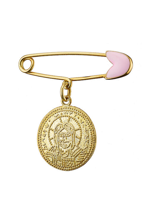 Oxzen Child Safety Pin Constantinato made of Gold Plated Silver with Constantinato for Girl