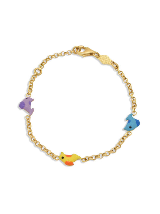 14K Gold children's bracelet with dolphins