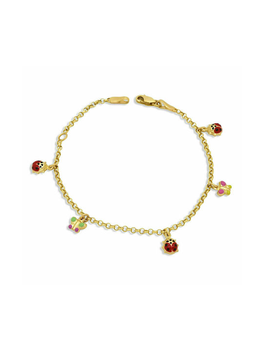 Children's 14K Gold bracelet with ladybugs and butterflies