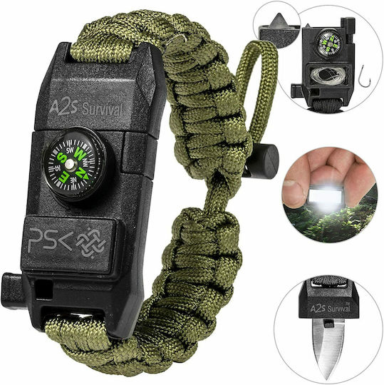 A2S Survival Bracelet With Whistle And Green Sparkler