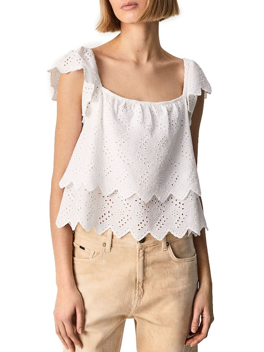Pepe Jeans Nash Short Sleeve Women's Summer Blouse White PL304252-800