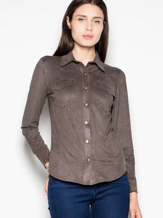 Venaton Women's Monochrome Long Sleeve Shirt Khaki