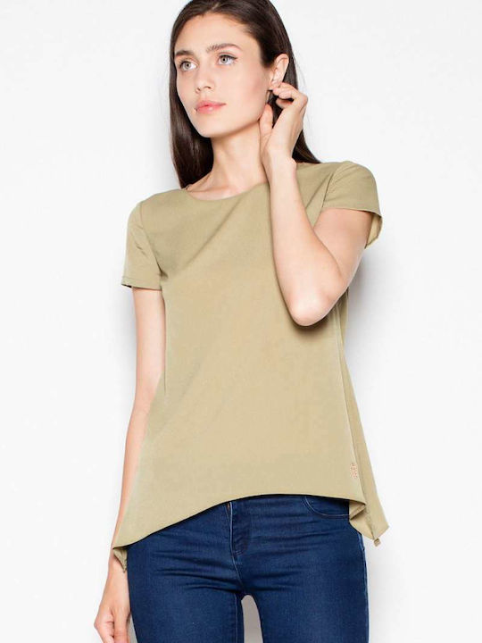 Venaton Short Sleeve Women's Summer Blouse Green