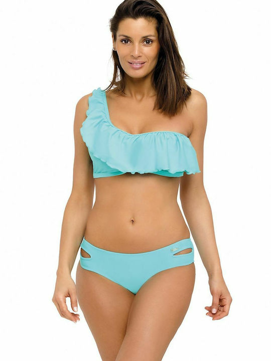 Bikini Set One Shoulder Top & Slip Bottom Pastel Sky Blue