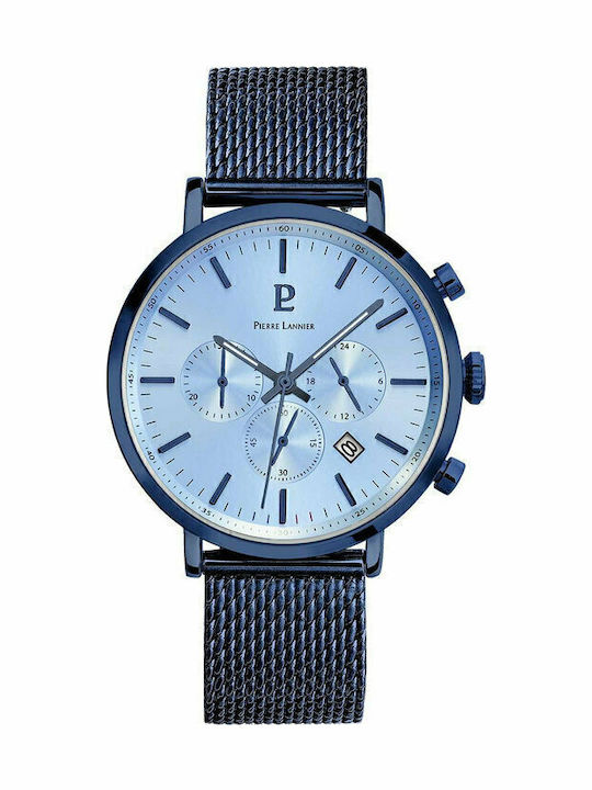 Pierre Lannier Baron Ανδρικό Ρολόι 43mm Χρονογράφος Μπαταρίας με Μπλε Μεταλλικό Μπρασελέ