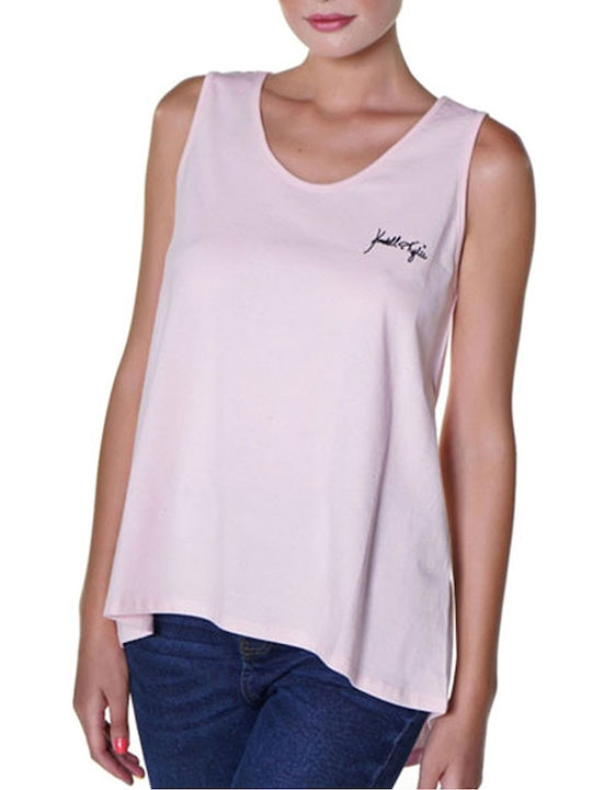 Kendall + Kylie Women's Summer Blouse Cotton Sleeveless Pink/Black Letters