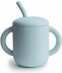 Mushie Simple Toddler Silicone Cup with Handles and Straw 175ml for 6m+ Blue