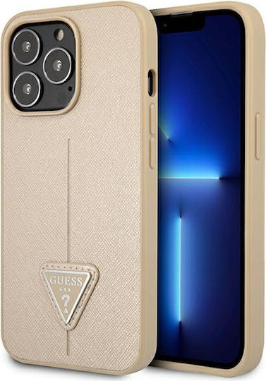 Guess Saffiano Triangle Logo Задна корица Пластмаса Бежов (iPhone 13 Pro)