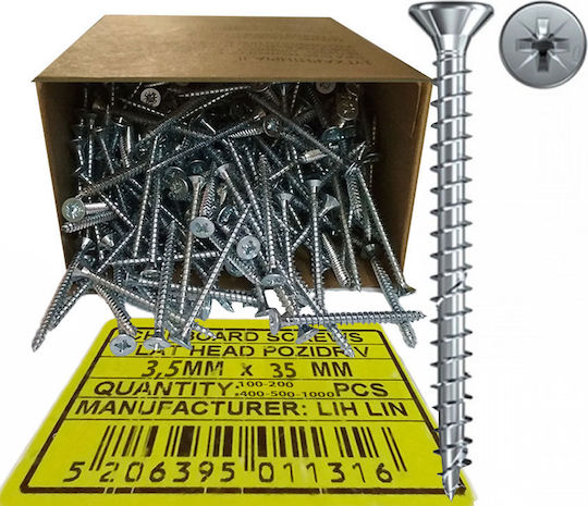 Lih Lin MDF Screw Phillips Galvanized with Diameter M3.5 and Length 35mm 100pcs
