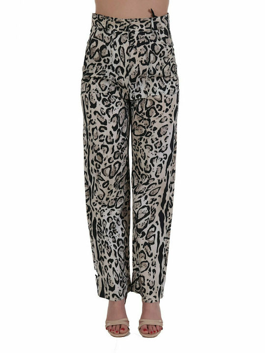 PINKO PANTS TIGLIO ANIMAL PRINT POCKETS BEIGE/BLACK