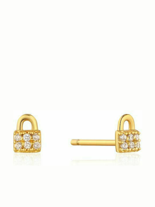 Ania Haie Padlock Σκουλαρίκια Καρφωτά από Ασήμι Επιχρυσωμένα με Πέτρες