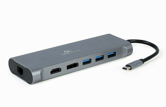 Gembird USB-C Docking Station με HDMI 4K PD Ethernet Γκρι (A-CM-COMBO8-01)