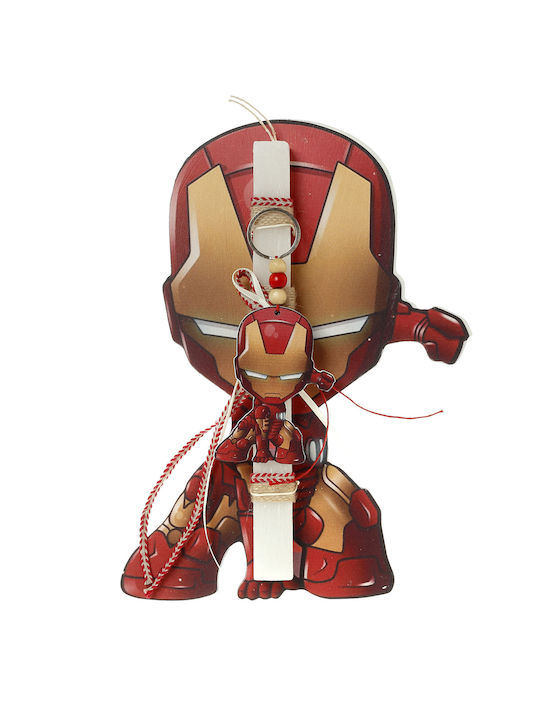 Πασχαλινή Λαμπάδα Avengers Τετράγωνη Αρωματική και Χειροποίητη Iron Man Κόκκινη