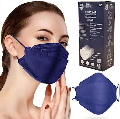 Poli MeyMed 3D Extra Comfort Fish Style Disposable Protective Mask FFP2 NR BFE ≥%95 Navy Blue 60pcs