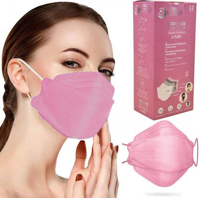 Poli MeyMed 3D Extra Comfort Fish Style Disposable Protective Mask FFP2 NR BFE ≥%95 Pink 12pcs