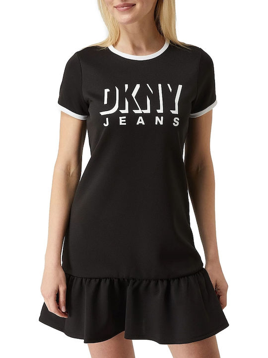 Καλοκαιρινό Mini Αθλητικό Φόρεμα T-shirt Κοντομάνικο Μαύρο