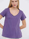 Funky Buddha Women's Athletic T-shirt with V Neck Purple