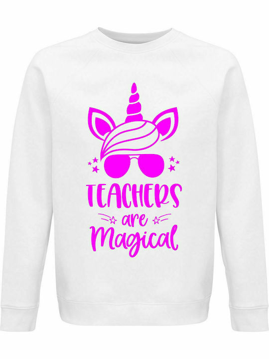 Sweatshirt Unisex, Organic " Teachers are Magical, Unicotn ", White
