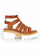 Favela Leather Women's Sandals with Ankle Strap Tan with Chunky High Heel