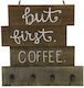 Atmosphera Wall Hanger But First Coffee Wooden 4 Hooks Brown 38x38cm
