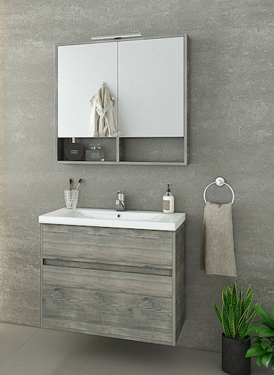 Drop Instinct 80 Waschtisch mit Waschbecken & Spiegel Melamin L75.5xB43.5xH60cm Smoked Oak