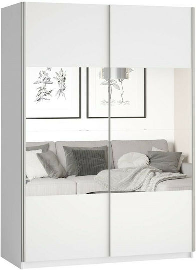 Double Door Wardrobe Sliding Delta II with Mirror White 120x61x210cm